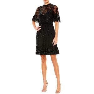 Mac Duggal Black Embellished Illusion High Neck Mini Dress 9143 Women’s Sz 10